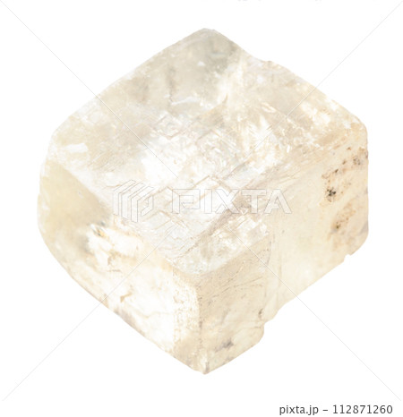 raw colorless calcite mineral rhomb isolated 112871260