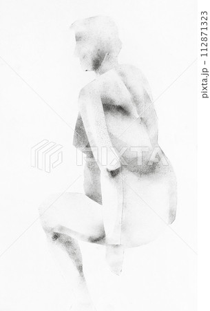sketch of sitting female curvy model from back 112871323