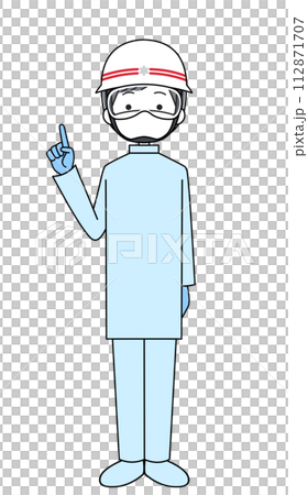 Pointing firefighter (emergency team/infection prevention clothing) Pointing firefighter (emergency team/infection prevention clothing) 112871707