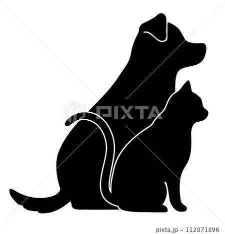 重なる犬と猫のシンプルで可愛いシルエット 112871896