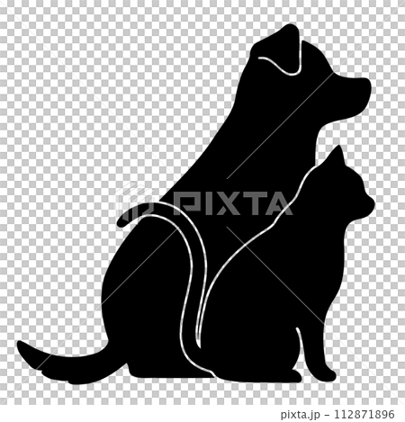重なる犬と猫のシンプルで可愛いシルエット 112871896