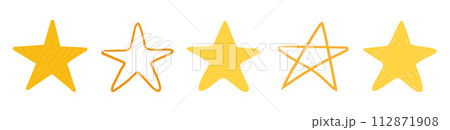 Five star, reviews doodle set. Feedback in hand drawn style. Quality concept elements. 112871908