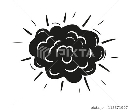 Explosion bomb doodle smoke or cloud, bomb element. Comic wow, boom, bam smoke sketch elements 112871997