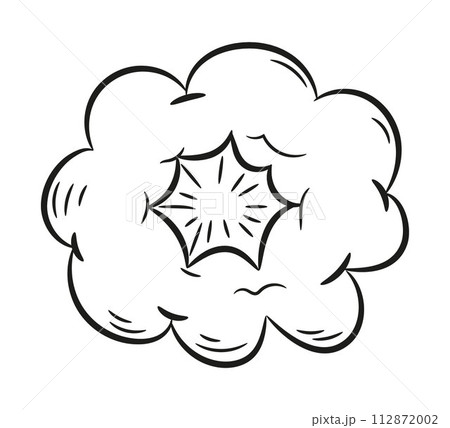Explosion bomb doodle smoke or cloud, bomb element. Comic wow, boom, bam smoke sketch elements 112872002