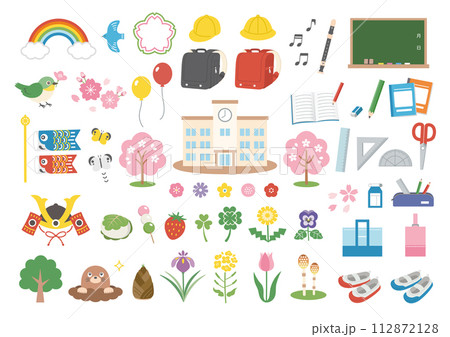 春のイラストセット 入学式 こどもの日 春のイラストセット 入学式 こどもの日 112872128