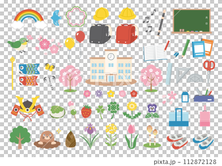 春のイラストセット 入学式 こどもの日 春のイラストセット 入学式 こどもの日 112872128