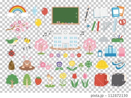 Spring flowers and entrance ceremony illustration set 112872130