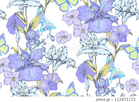 Seamless abstract floral pattern. Fashion textiles, fabric, packaging.  112872173