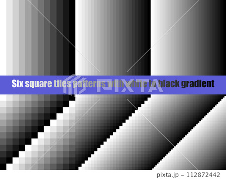 Black to white gradient in square tiles, seamless vector pattern, grey scale, contrasting tones, collection of six Black to white gradient in square tiles, seamless vector pattern, grey scale, contrasting tones, collection of six 112872442