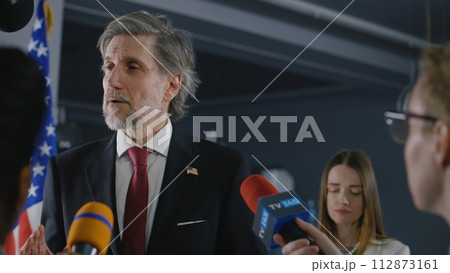 President of the United States of America during press conference President of the United States of America during press conference 112873161