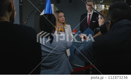 Female Representative of the European Union at press conference Female Representative of the European Union at press conference 112873236