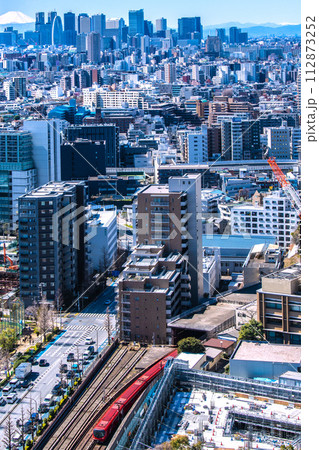 日本の東京都市景観 新景。富士山と新宿。手前は地上を走る東京メトロ丸ノ内線新型車両2000系 日本の東京都市景観 新景。富士山と新宿。手前は地上を走る東京メトロ丸ノ内線新型車両2000系 112873252