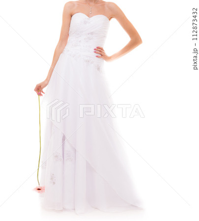 Full length bride in white wedding gown isolated 112873432