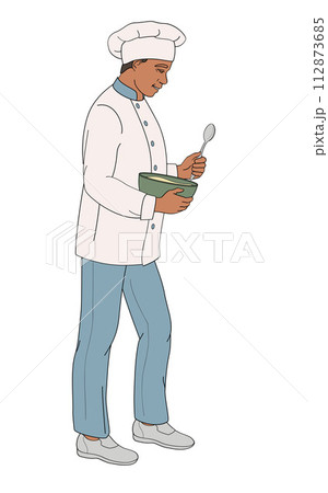 standing smiling chef restaurant male African American characters in uniform  112873685