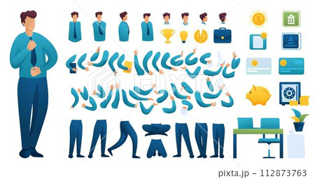 Constructor for creating a Businessman N 4. Create your own Businessman character with a Set of hands and feet. Flat 2D vector illustration 112873763