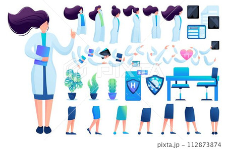 Constructor for creating a doctor women. Create your own character with a Set of hands and feet. Flat 2D vector illustration N6 112873874