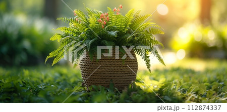 AI-generated content. a pot that has a fern plant in it 112874337