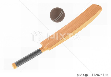 Cricket ball with cricket bat, 3D rendering 112875126