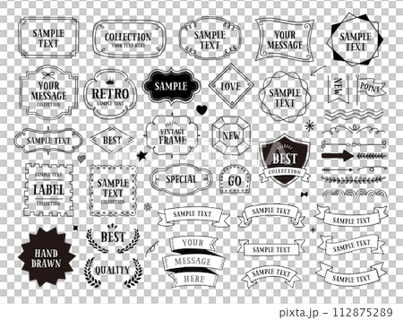 線画のレトロなフレームと装飾の素材 112875289