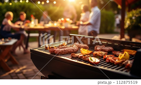 AI-generated content. barbecue party backyard, a barbecue plate at a party between friends or family, AI Generative AI-generated content. barbecue party backyard, a barbecue plate at a party between friends or family, AI Generative 112875519