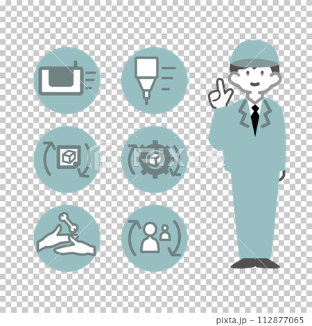 Male worker presenting automation Male worker presenting automation 112877065