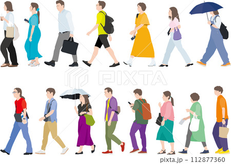 街を歩く人々イラストセット 112877360