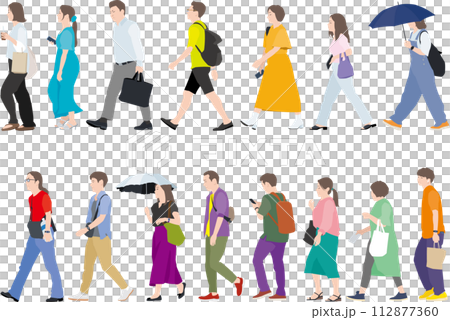 街を歩く人々イラストセット 112877360