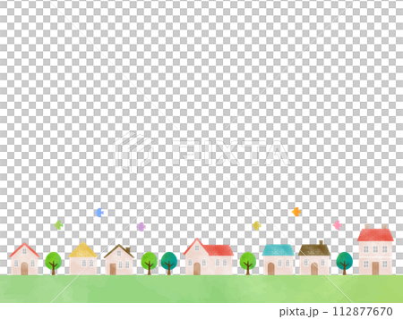 Cute house and cityscape background illustration_frame_watercolor 112877670