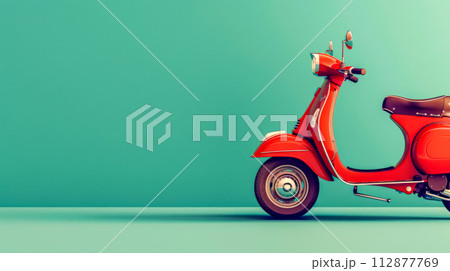 AI-generated content. Vintage red scooter on teal background 112877769