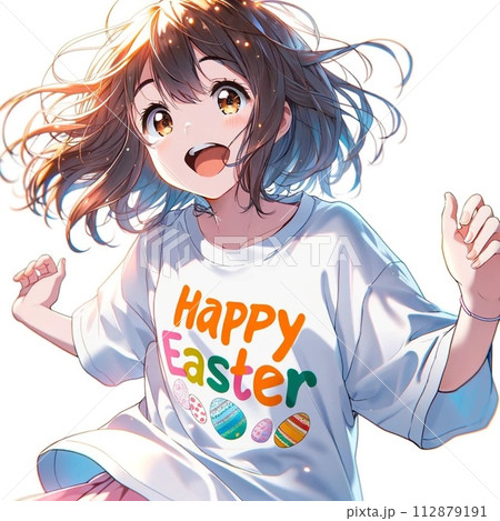 イースターのTシャツを着た女の子 112879191