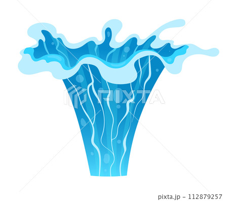 Cartoon water splash. Blue aqua splashing, clean water splash isolated flat vector illustration. Ocean transparent water funnel on white 112879257