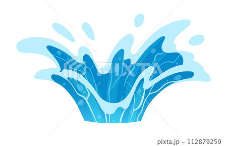 Cartoon water splashing. Blue water splash funnel, clean aqua splash flat vector illustration. Transparent water motion 112879259