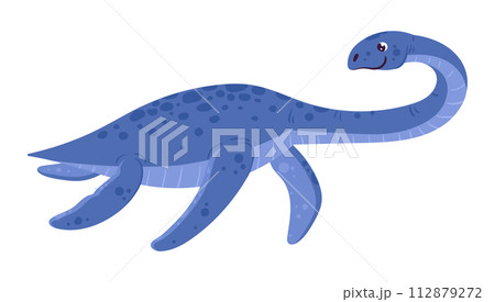 Elasmosaurus marine reptile. Plesiosaurs carnivorous underwater dinosaur, long-necked cretaceous period dinosaur, ancient herbivorous elasmosaurus dino flat vector illustration. Elasmosaurus reptile 112879272