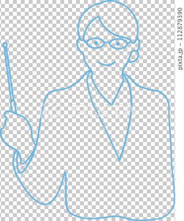 Line drawing illustration of a woman wearing glasses 112879390