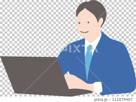 A young businessman is operating a computer A young businessman is operating a computer 112879407