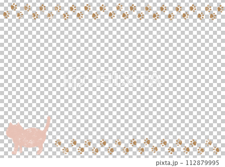 Horizontal cat and footprint frame crayon touch pink 112879995