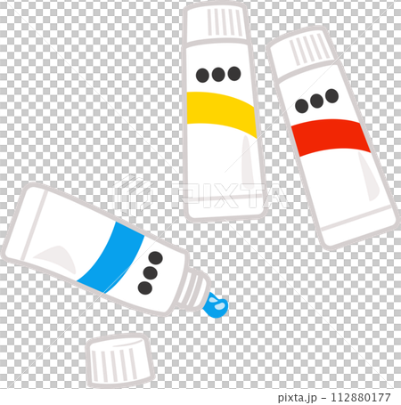 赤、青、黄の絵具のチューブ 112880177