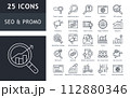 SEO and promotion line icons collection. Promotion, target audience, marketing strategy, advertisement, user experience. Thin outline icons set. Vector illustration. 112880346