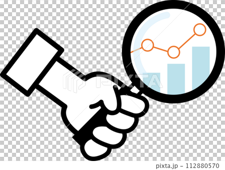 Illustration material of a hand enlarging a graph with a magnifying glass 112880570