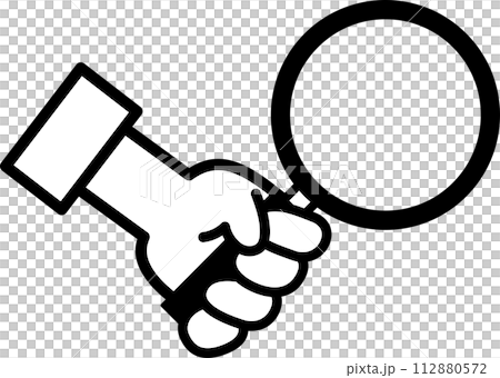 Illustration material of a hand holding a magnifying glass and exploring 112880572
