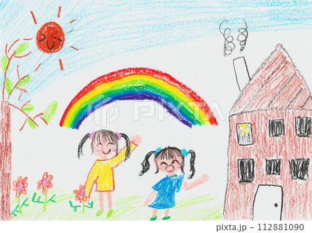 子供が描いた仲良し姉妹の絵 子供が描いた仲良し姉妹の絵 112881090