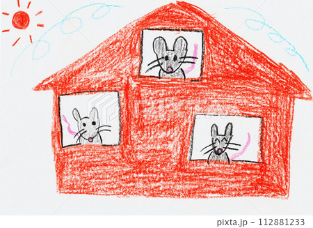 子供が描いたネズミの家の絵 子供が描いたネズミの家の絵 112881233