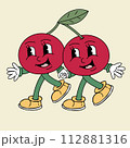 Groovy cartoon happy cherry illustration 112881316
