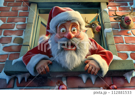 Santa Stuck in Chimney, Reindeer Puzzled 112881533