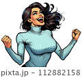 喜ぶアメコミ調イラストの女性 112882158