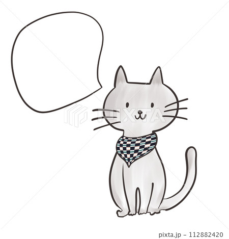 猫_吹き出し_市松模様_スカーフ_07_2 112882420