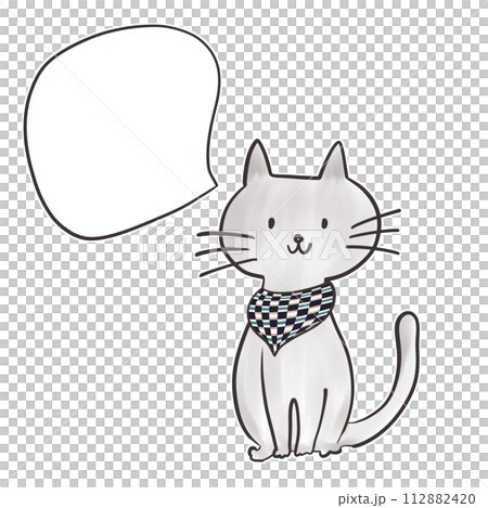 猫_吹き出し_市松模様_スカーフ_07_2 112882420