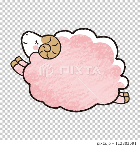 Simple and cute colored pencil touch fluffy sheep with closed eyes (sideways) Simple and cute colored pencil touch fluffy sheep with closed eyes (sideways) 112882691