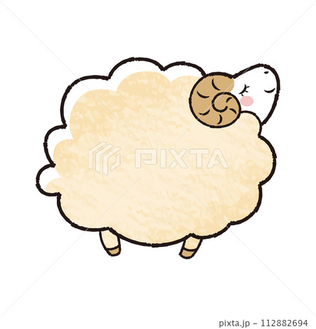色鉛筆タッチのシンプルでかわいい目を閉じたモコモコの羊（横向き） 112882694