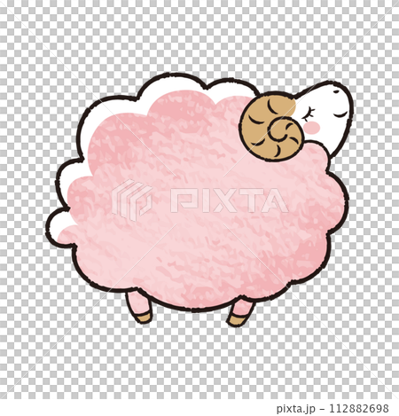 色鉛筆タッチのシンプルでかわいい目を閉じたモコモコの羊（横向き） 112882698